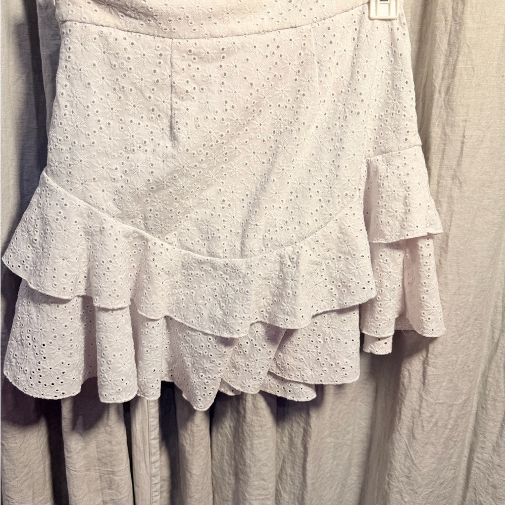 Guess Cream Asymmetrical Ruffled Mini Skirt